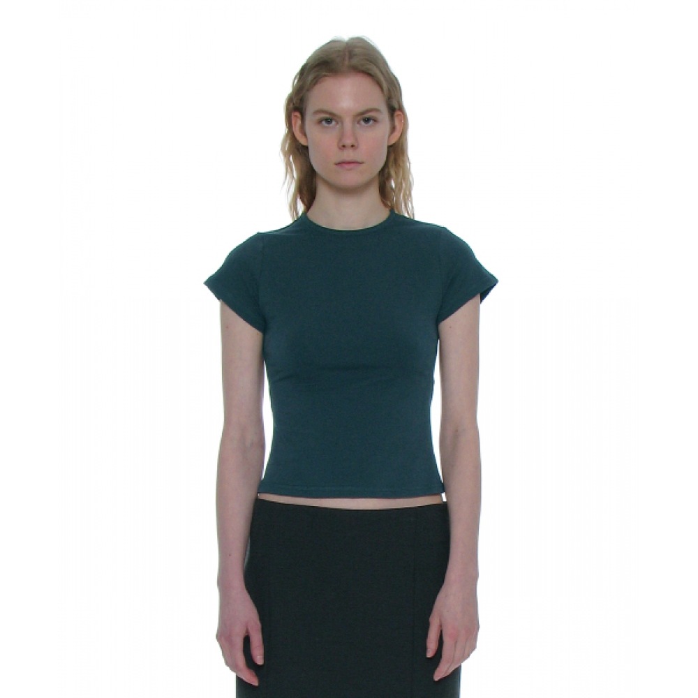 PARTIMENTO レディースバックボタンアップ半袖Tシャツ_ネイビー