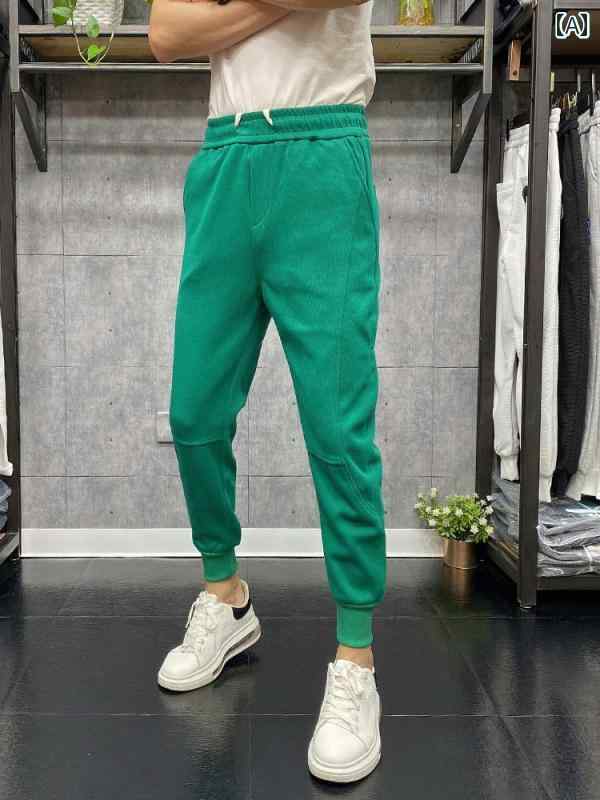 メンズ カジュアル パンツ フィットネス ジム トレーニング ズボン 春 スポーツ ストレッチ ウエスト 無地 九分丈 レッグ ニット スウェット