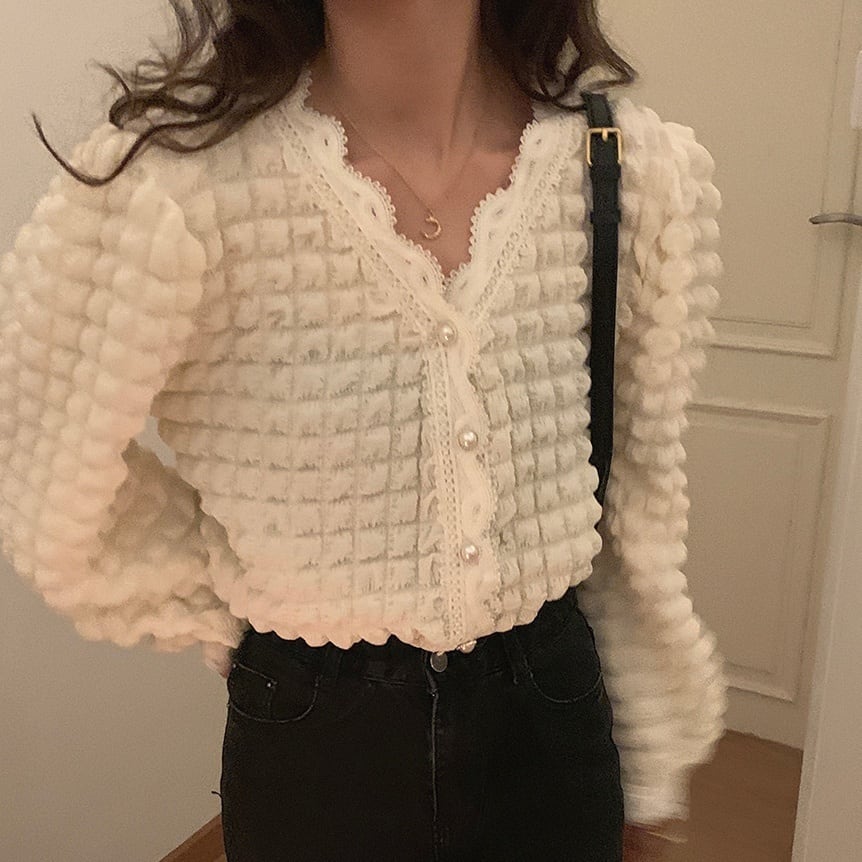 レディース トップス シャツ ブラウス シャツブラウス ワッフルパールブラウス パール レース 5,029円