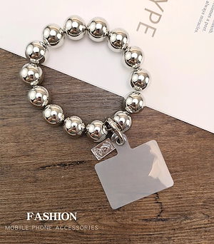 【1つ買うと12つ無料】携帯電話ストラップショートリストビーズペンダント電気メッキシルバーラージビーズハンドホルダー携帯電話ケースユニバーサルストラップクリップ8