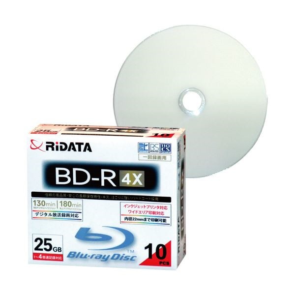 （まとめ） RiDATA 録画用BD-R 130分1-4倍速 ホワイトワイドプリンタブル 5mmスリムケース BD-R130PW 4X.10P SC C1パック（10枚） 10セット