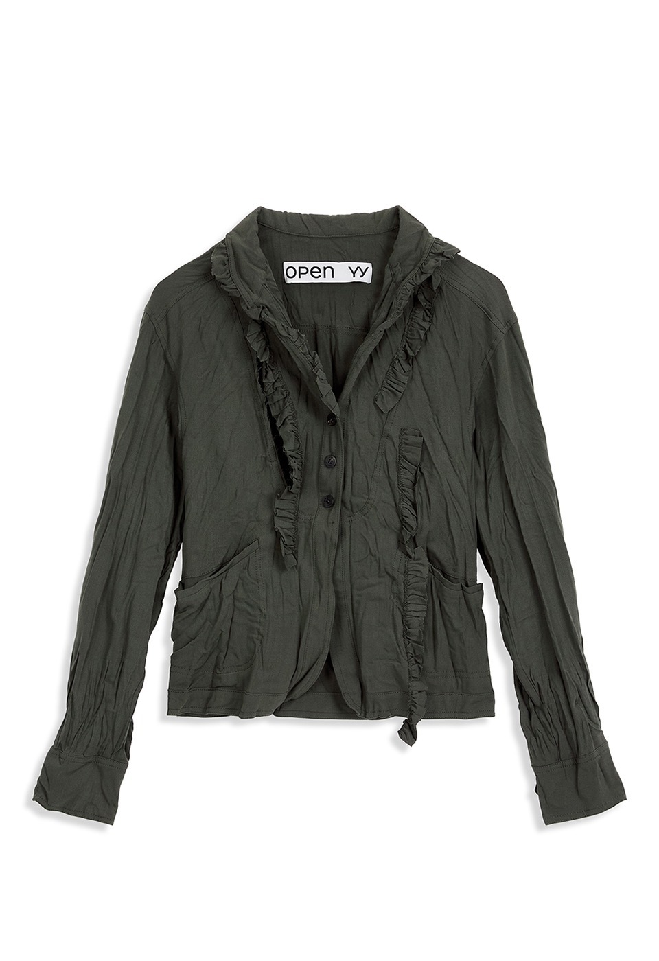 【OPEN Yy】 26SS SLIT CRINKLED JACKET : KHAKI