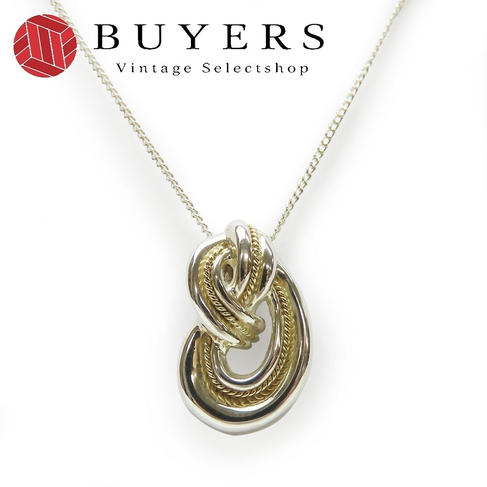 中古 ネックレス ツイスト ノット ロープ シルバー925 K18YG 約3.8g シルバー イエローゴールド アクセサリー ジュエリー レディース 女性