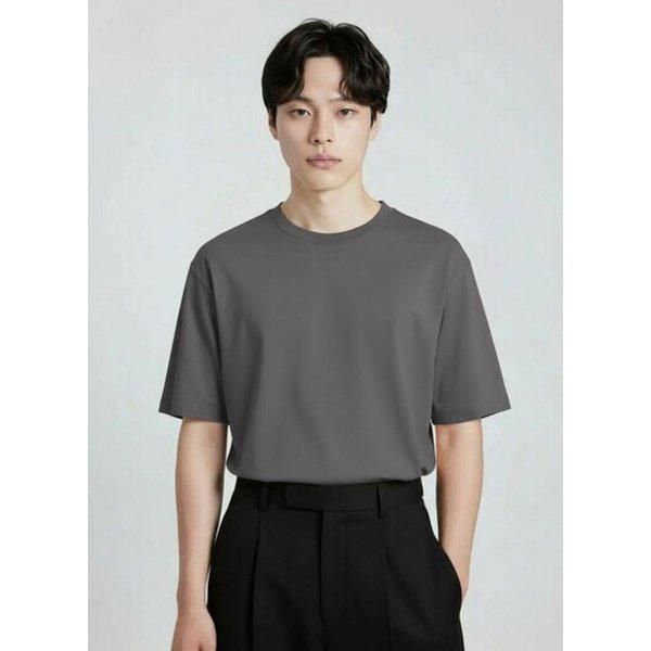 男性用アイス冷感ラウンド半袖Tシャツ 夏 ダークグレー_GJA