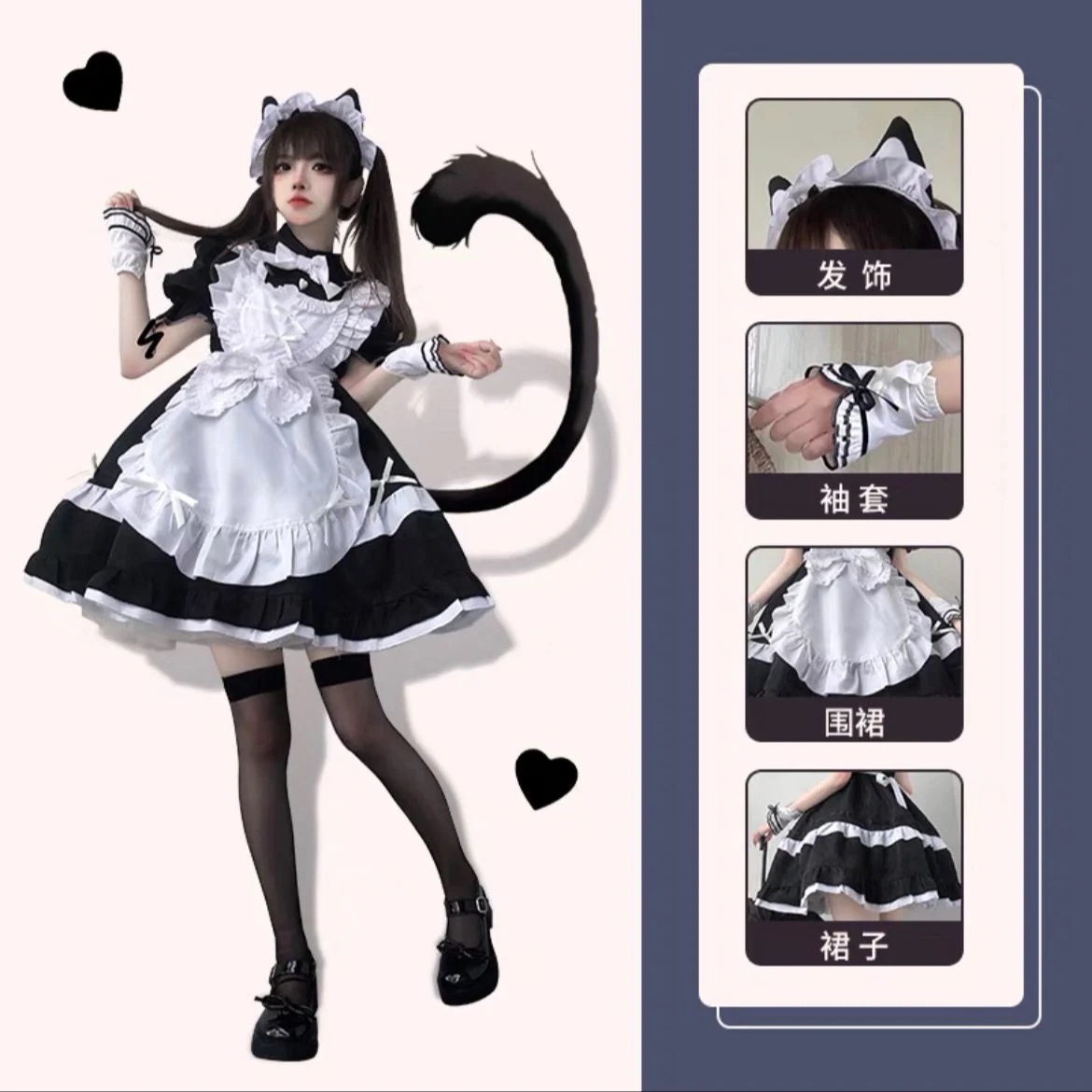 人気No.1！メイド服cos服黒チョコサンドキュートな日常ロリータメイド制服ワンピース学院祭用 二次元服 ロリスーツ コスプレ