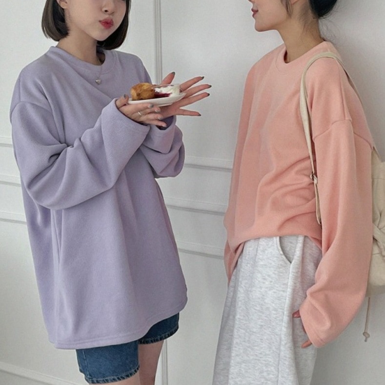 トップス リブカットソー ロングTシャツ 8色 ルーズフィット Tシャツ カットソー ニットソー ロング丈 袖あり 長袖 ドロップショルダー 萌袖 ラウンドネック トップス リブカットソー ロングTシャツ 8色 ルーズフィット T