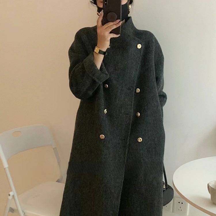 アウター コート ロングコート 長袖 ハイネック 前開き ダブルボタン ポケット ロング丈 かわいい 大人可愛い きれいめ シンプル 上品 おしゃれ かっこいい カジュアル レトロ きちんと こなれ感