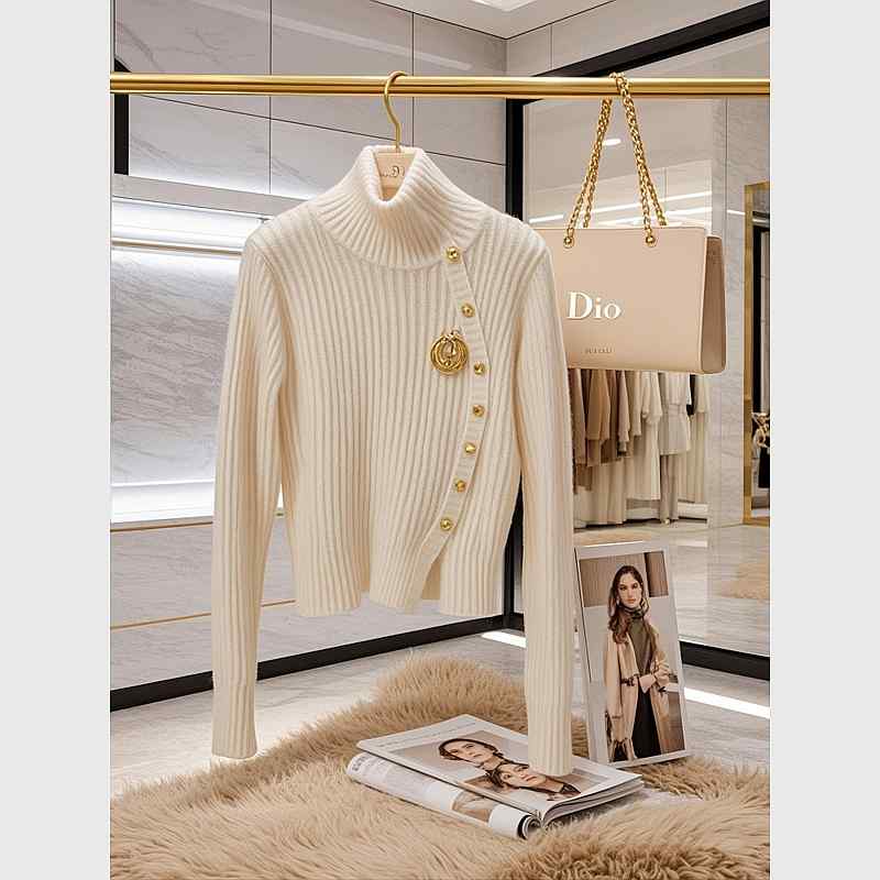 秋服 レディース ファッション オシャレ カワイイ シンプル 大人カワイイ 大きいサイズ ハイエンド ニット セーター トップス フェミニン 白 タートルネック セーター