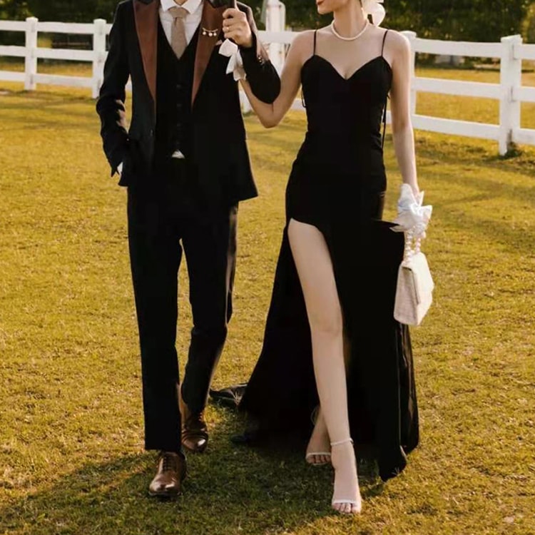 キャミソールウェディングドレス ロングスカート オープンショルダー レディース フォーマル 背中開き スリット ファスナー きれいめ おしゃれ エレガント プリンセス 無地 春 夏 謝恩会 結婚式