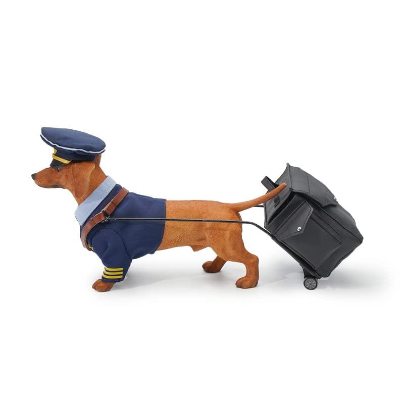 JXK 1/6 サイズ ダックスフント フィギュア 9CM 樹脂 制服 荷物付け 滑稽 スタチュー リアル 犬 動物 プラモデル 模型 プレミアム オリジナル プレゼント 置物