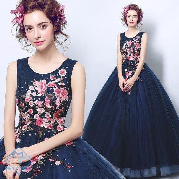 カラードレス 演奏会 安い ロングドレス コンサート 青 パーティードレス 発表会 ウェディングカラ