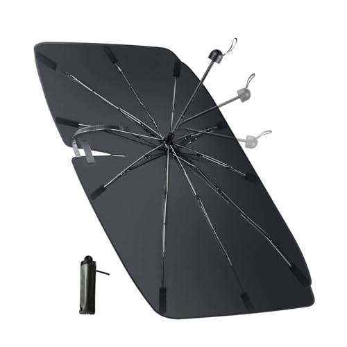 車用サンシェード カー用品 日焼け対策 車パラソル 紫外線遮蔽可能 遮熱性 収納便利 軽自動 フロントの車用サンシェード 多層断熱素材 傘型のサンシェード 猛暑対策 安定性よい 車用品 (145*82