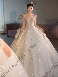 長袖ウェディングドレス2024新型フレンチウェディングドレス-49