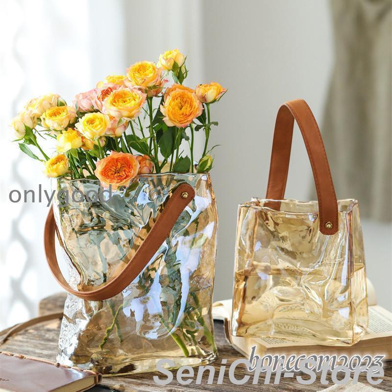 北欧雑貨　ガラス花瓶 花びん　フラワーベース 花器 がびん 容器 手提げ　ガラスボトル 誕生日 母の日ギフト おしゃれ プレゼント