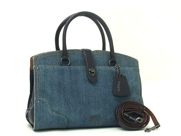 COACH コーチ ハンドバッグ 37786 ブルー系×ネイビー系 デニム×レザー レディース ターンロック 2WAY【本物保証】