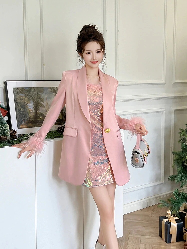 【JY.上品】 スーツ＋キャミワンピース 2セット キラキラ おしゃれ レディース 大人 キャバドレス ステージ パーティー