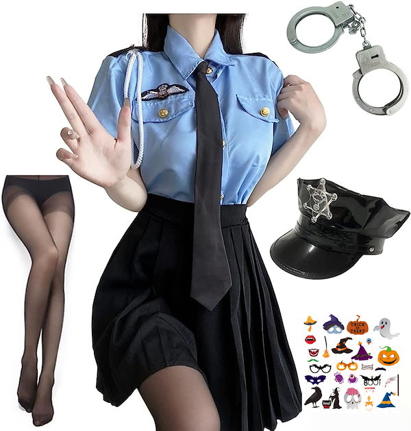 ポリスコスチューム SERGEANT SEXY 手錠付き 手錠付きサックスカラーシャツポリスコスチューム6点セット