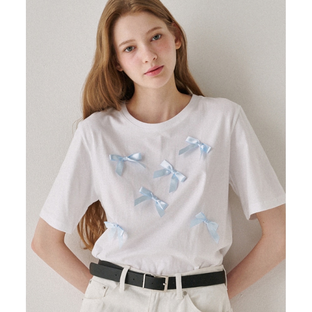 RONRON リアルリボン T シャツホワイトブルー