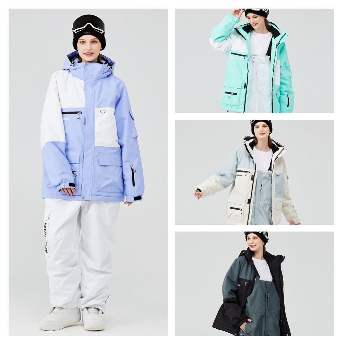 スノーボードウェア 2024 2025 上下セット グレー ベージュ グリーン ブルー パープル レディース メンズ サロペット ジャケット アウター パンツ スノボー スキーウェア スノボウェア