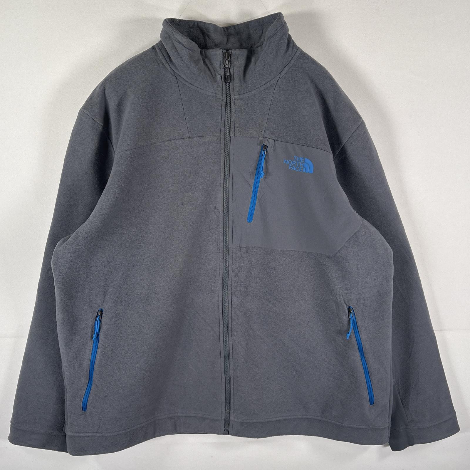 古着 フルジップフリースジャケット ワンポイントロゴ アウトドア 大きいサイズ XXL グレー系 メンズ