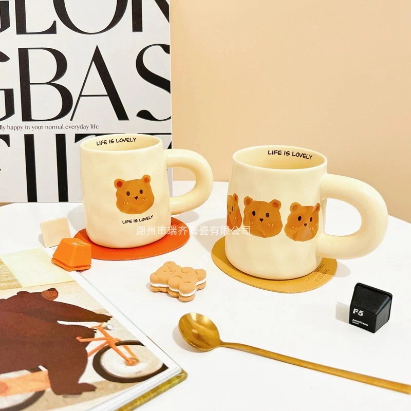 【1つ買うと10個無料】かわいいのクマカップホーム朝食カップ大容量マグ女の子高見えセラミックウォーターカップ