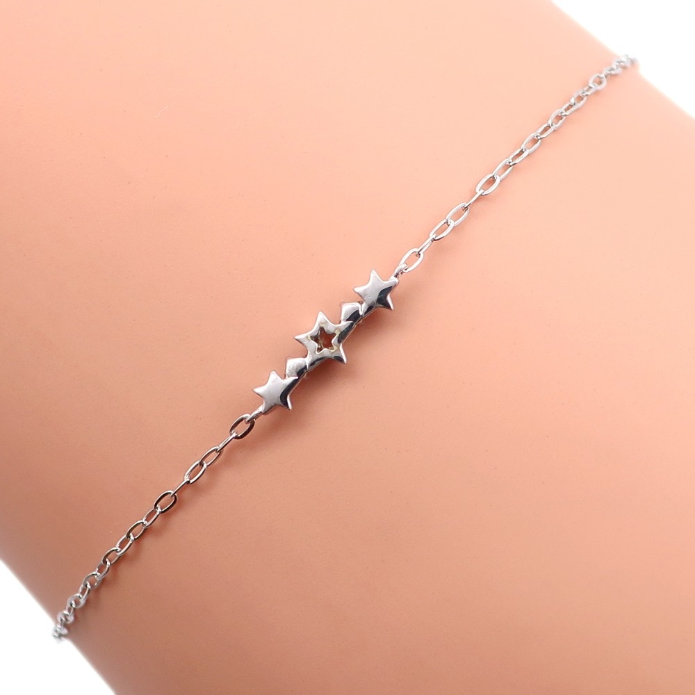 トリプルスター ブレスレット K10ホワイトゴールド 約0.7g レディース 中古品 A+ランク