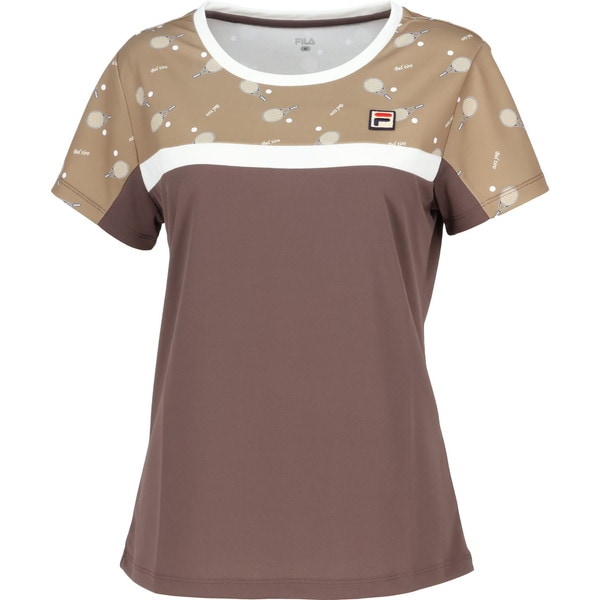 FILA フィラ テニス ゲームシャツ レディース VL2949-06A ラケット柄 バックホールメッシュ　切替