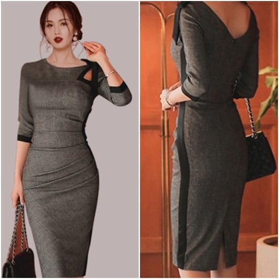 【取寄：納期2週間】レディースワンピース 大きいサイズ プルオーバー ペンシルスカート 長袖 春服 きれいめ