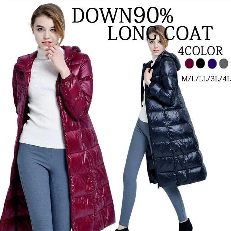 品質いいな新品 ロングダウンコート初売りセールでダウンコート 大きいサイズライトダウン軽量ダウンジャケットコートライン