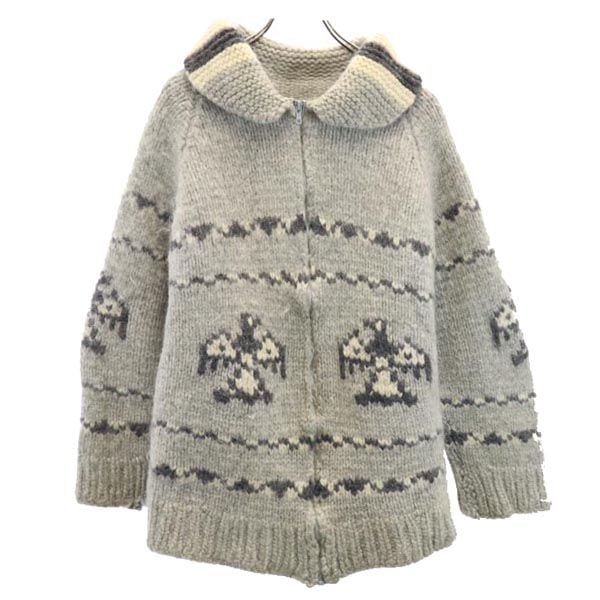 オールド 90s 総柄 カウチンジャケット グレー系 OLD メンズ