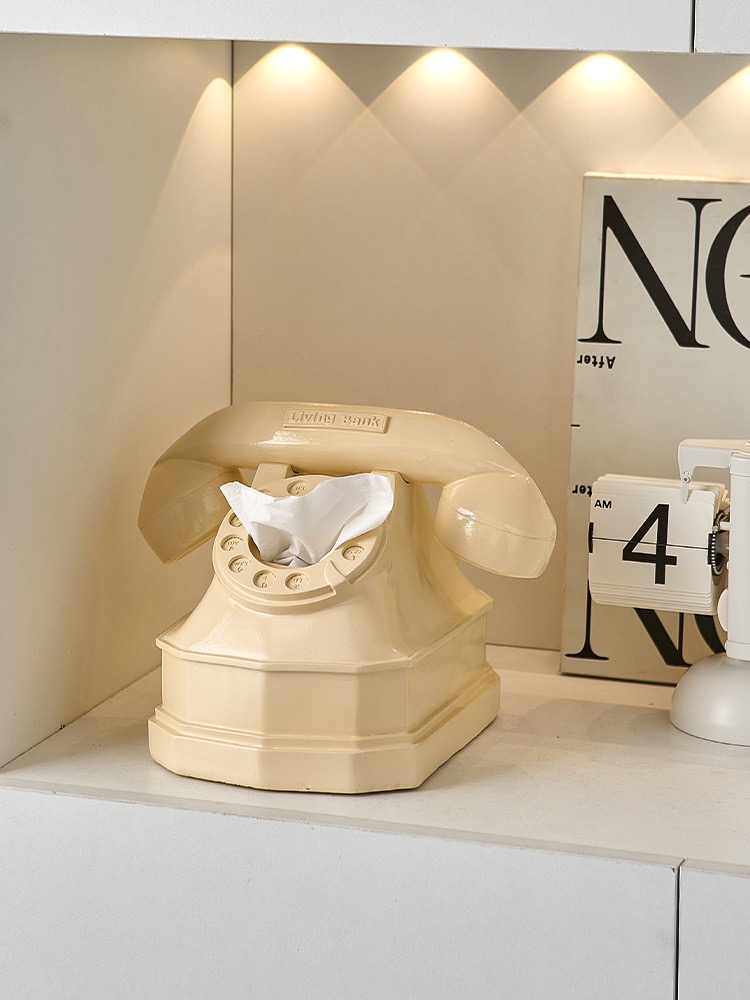 クリーム紙ボックスホームリビングルームコーヒーテーブル装飾ティッシュボックスレトロ電話デスクトップストレージナプキン紙箱