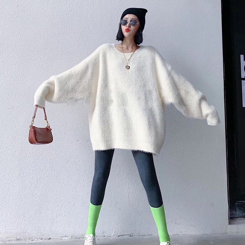 【送料無料】レディース フェイクミンクセーター プルオーバー ルーズ ニット セーター