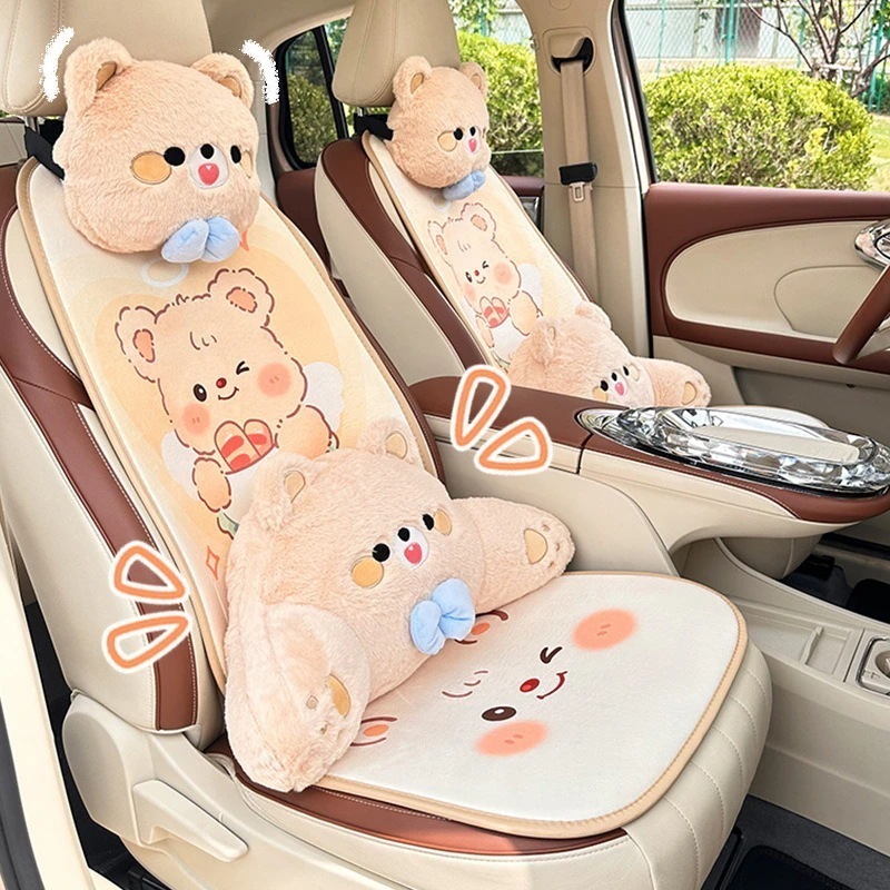 漫画のクマのカーシートクッション短いぬいぐるみ柔らかく快適なカーシートクッション秋と冬向けの暖かく厚みのあるカーシートクッション