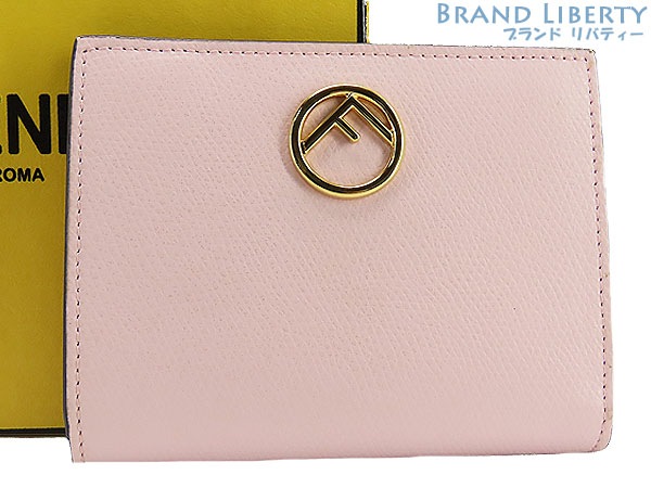 美品フェンディエフイズフェンディ二つ折り財布コンパクト財布ピンクカーフレザー8M0387