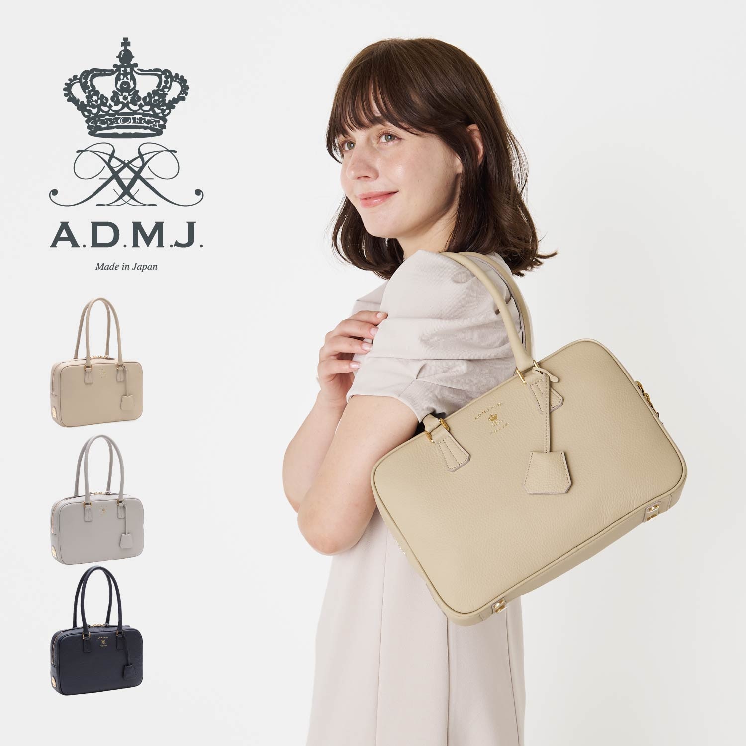 ボストンバッグ レディース 小さめ 本革 グレー ネイビー ベージュ ACS01183