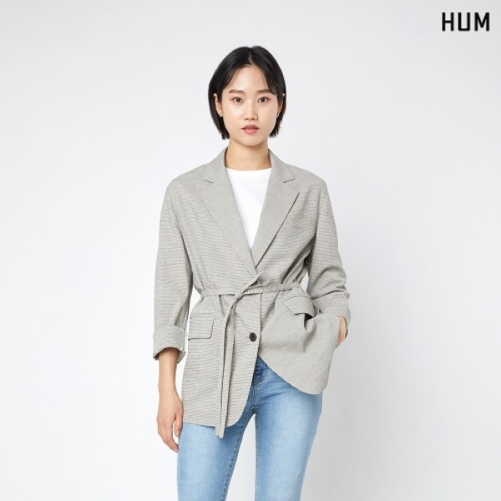 [HUM] レディースグレンチェックベルト付きジャケット (FHOECJV513M) 8,134円