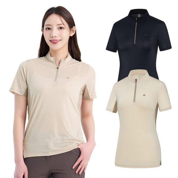 女性アイスボーンソフトタッチ登山半袖ハーフジップTシャツKSC485TT7W