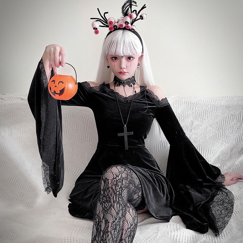 ハロウィンコスチュームセクシーなパンクスタイルダークゴシックY2Kミレニアム山本風冷たいスタイルの小悪魔女性ドレス