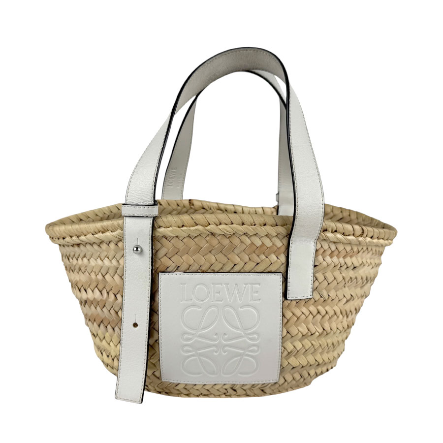 ロエベ LOEWE ハンドバッグ カゴバッグ バスケット スモール ストロー/レザー ホワイト×ナチュラル レディース z6452