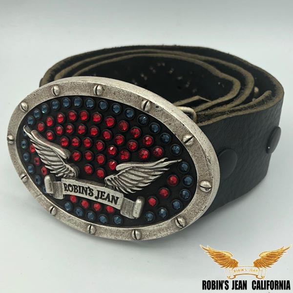 ロビンズジーン ベルト 04-06 ROBINS JEAN メンズ レディース レザーベルト ヴィンテージ スタッズ ブラック スワロフスキー ウィング バックル ロビンジーンズ safari