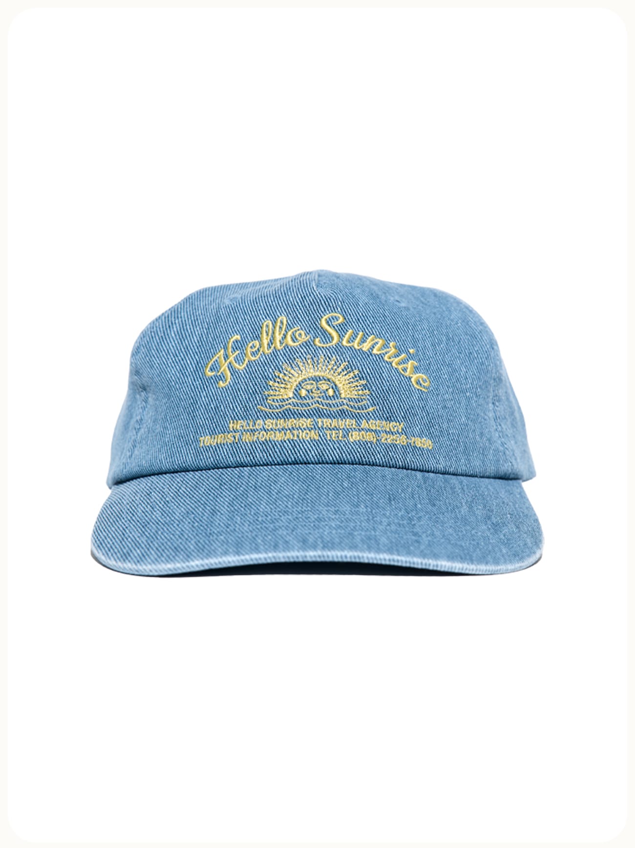 HELLO SUNRISE Travel Agency Logo 5Panel Cap Sky Blue