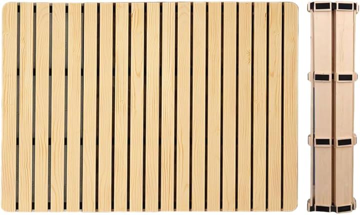 極厚３cm すのこベッド 折りたたみベッド マット ロール式ベッド 木製 コンパクト ベッドフレーム 滑り止め付き キャンプマット (ベージュ, ダブル 140x200x3cm)