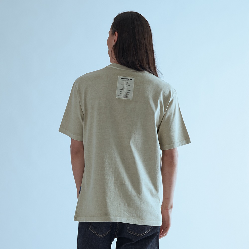 ピグメント ラベル アート 半袖Tシャツ BE