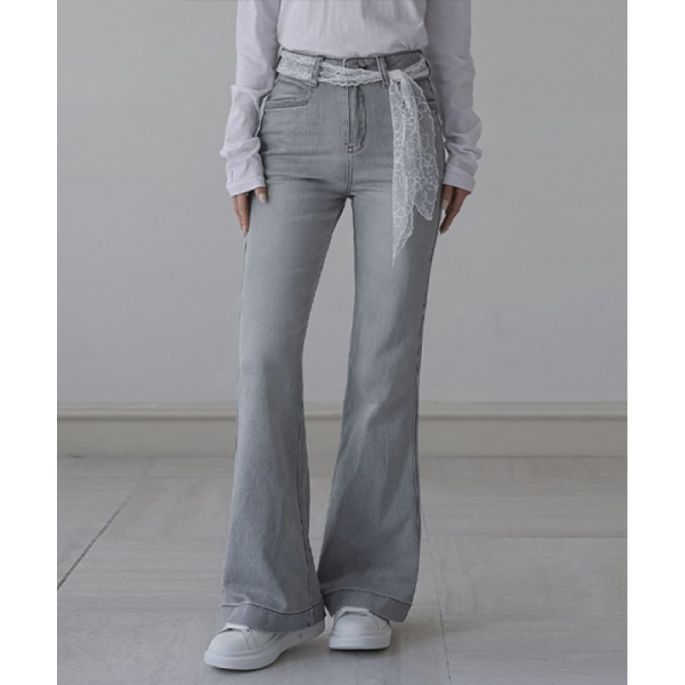 フレンチシッククラウドレースベルト付きブーツカットデニムパンツ