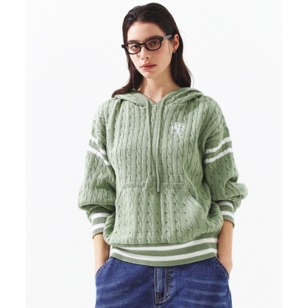 PRENDA ストライプカラーニットパーカーオリーブ