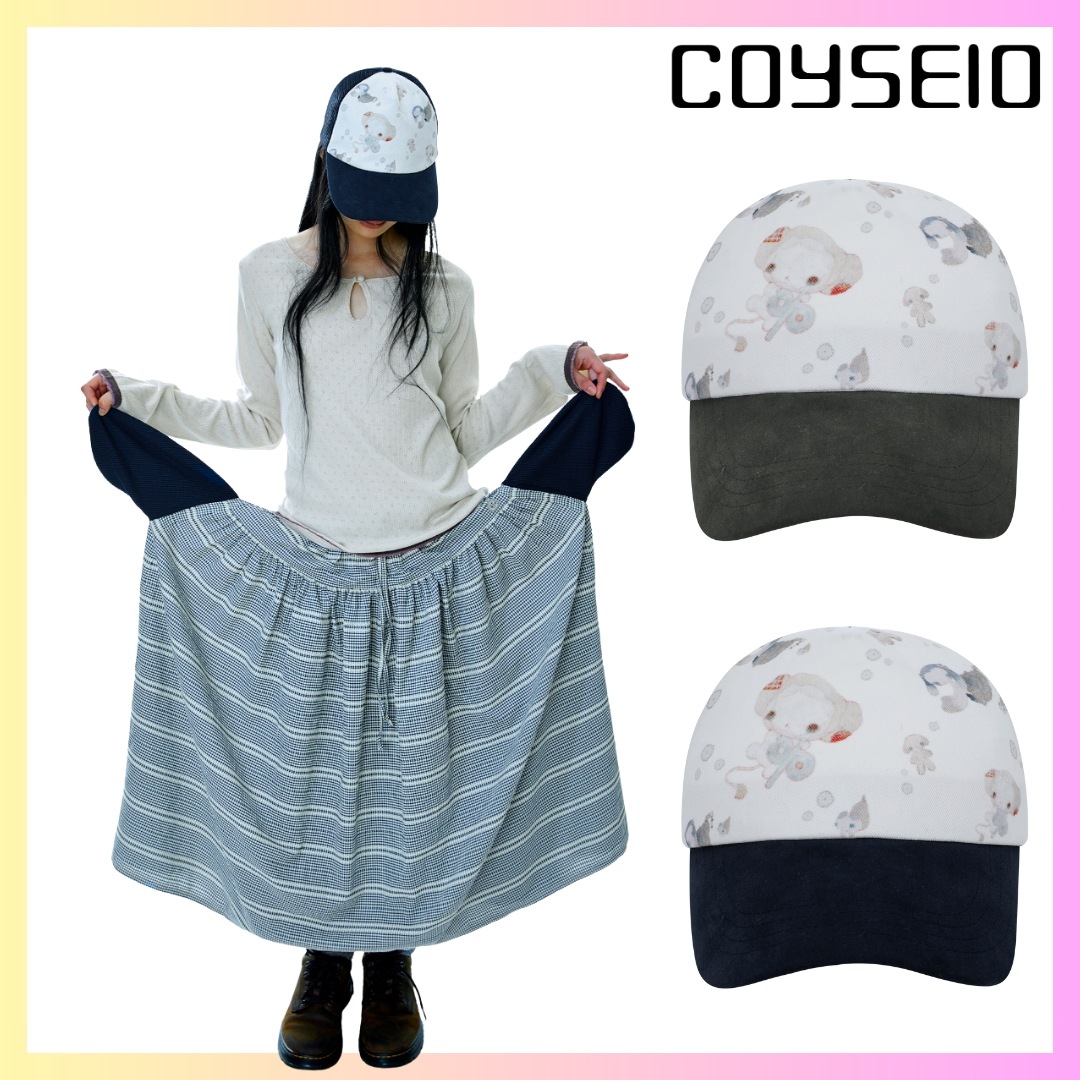 [COYSEIO] TINY WHIRL MESH CAP - 2カラー + FREE OMAKE 韓国ファッション レディースレディース ボールキャップ