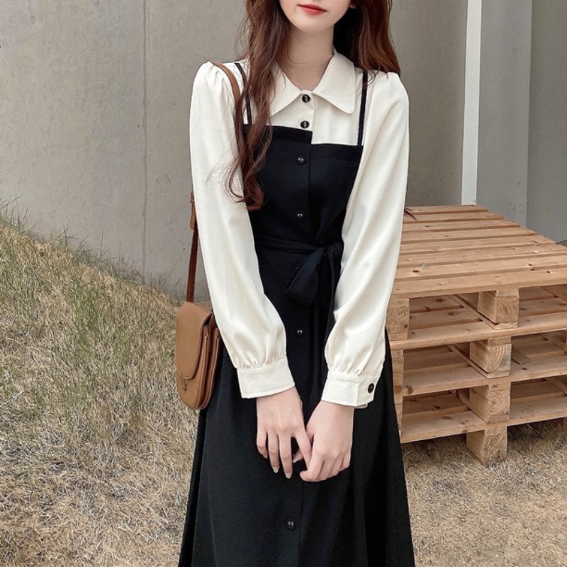 レディース ワンピース ワンピドレス ドッキングワンピ ロング ひざ下 袖あり 長袖 フレア Aライン かわいい 大人可愛い シンプル 大人 上品 おしゃれ お洒落 大人女子 こなれ感