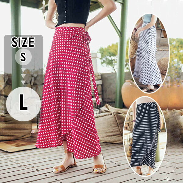 ふんわり フレア スカート ドット柄 マキシ ロングスカート フレアスカートマキシスカート ボトムス 体型カバー レディース 旅行 リゾート ゆったり 春夏 ブラック 黒 レッド 赤 ホワイト 白 d 5,288円