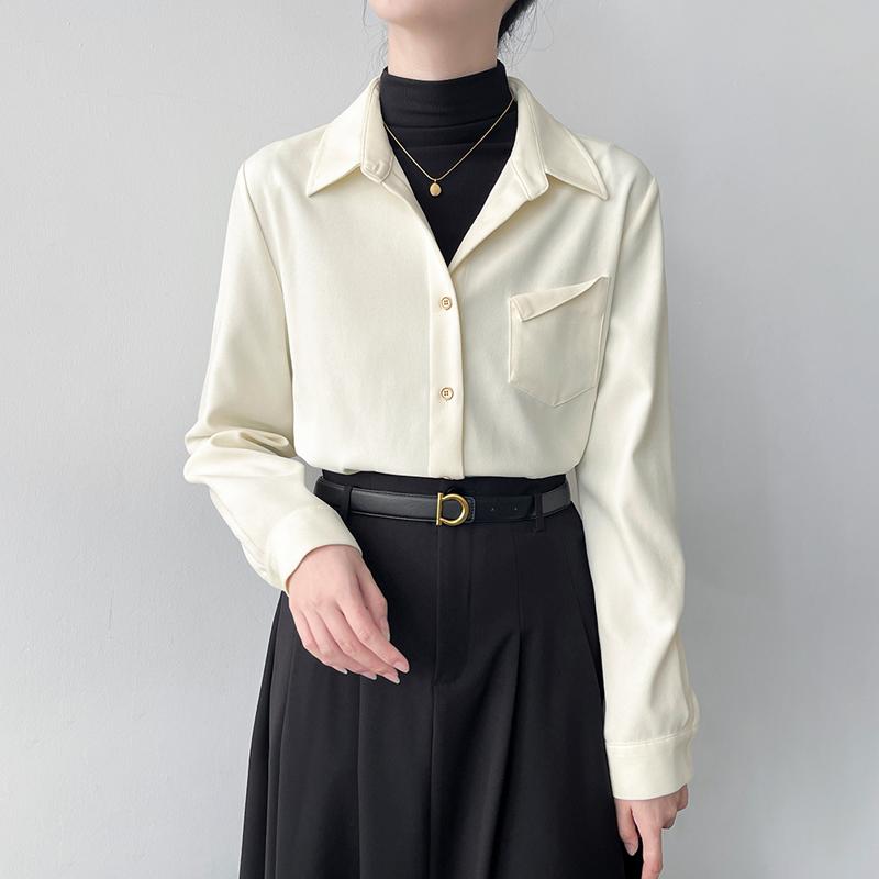 ブラウス 秋冬 レディース スウェード シャツ 通勤 オフィス ビジネス オフィスカジュアル 普段着 おしゃれ着 上品 シンプル きれいめ