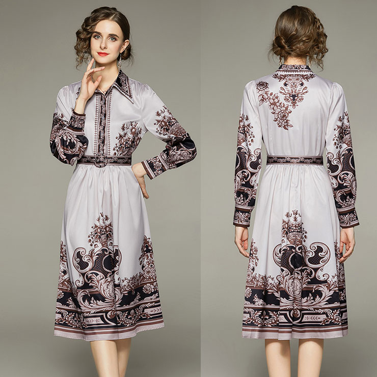 【5,814円クーポン利用で 9/20まで】 ウエストマーク花柄ワンピ―ス ワンピース ワンピ 入学式 結婚式 入園式 卒業式 二次会 OL オフィス レディース ミディアム丈 長袖 花柄 秋 冬